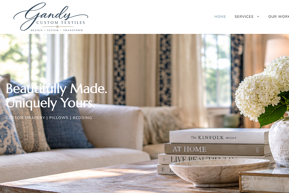 Website design portfolio example featuring Gandy Custom Textiles